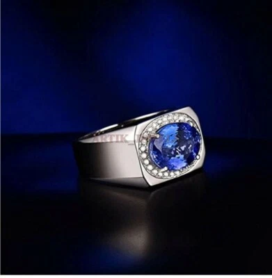 Натуральный драгоценный камень танзанит кольцо из стерлингового серебра 925 пробы для мужчин #1580 - Изображение 1 из 4