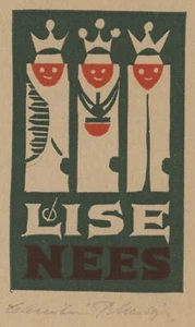 Christian Blaesbjerg Ex Libris Lise Nees Holzstich signiert - Imagen 1 de 4