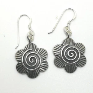 925 Fine Silver Earrings Thailand Jewelry Sakura & Spiral Flower theme - Picture 1 of 8