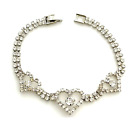7.5" Bracelet Crystal Bling Rhinestone Heart Silver Cupchain Fold Over Clasp
