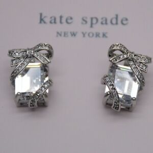 Kate Spade Silver Plated Bow CZ Cut Crystal Post Stud Pierced Earrings For Women