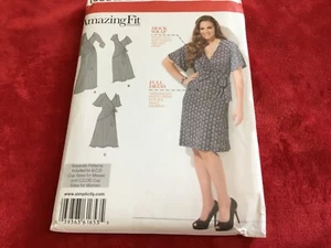 Plus Size 20W-28W Dress Pattern Mock Wrap Styles UNCUT Simplicity Amazing Fit - Picture 1 of 6