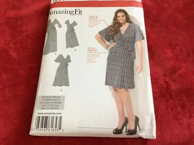 Plus Size 20W-28W Dress Pattern Mock Wrap Styles UNCUT Simplicity Amazing Fit - Image 1 of 4
