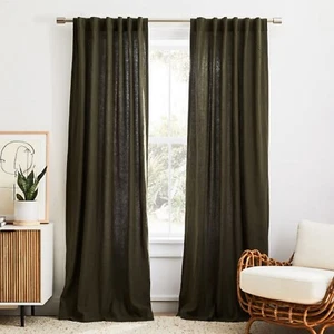 Linen curtain Dark Moss Green Color Living Room two panels Bedroom Curtain Set - Picture 1 of 4