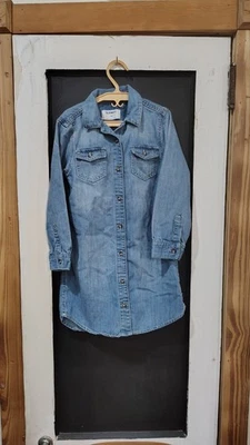 Niñas Viejo Azul Marino Denim Camisas Vestido Talla 6 Abotonado Foto 1 de 4