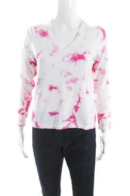 Minnie Rose Womens Long Sleeve V Neck Tie Dyed Sweater White Pink Size Large - Image 1 of 4