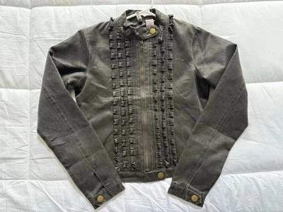 NWT Stella Starr Cropped Moto Bomber Jacket, Gray-Black Distressed, Junior Small - Image 1 of 4