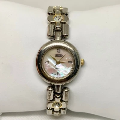 "Reloj Regent vintage mujer tono plata 24 mm esfera fregona pedrería talla 7"" funcionando" Foto 1 de 4