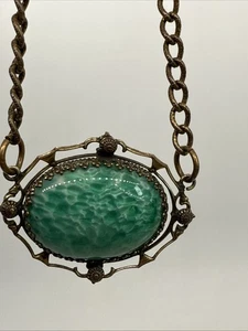renaissance revival necklace, Green/Blue Stone - Picture 1 of 13