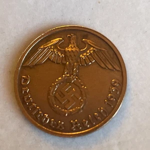 1939 WWII German 2 Pfennig Coin 3rd Reich SS. Nazi History Mint Mark B - Picture 1 of 5