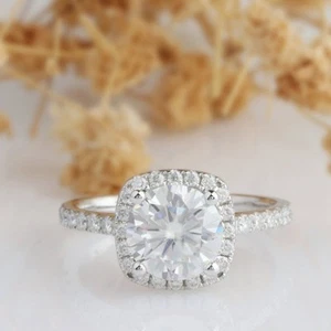 2.25 Carat Round Cut Moissanite Solitaire Engagement Ring 14k White Gold FN - Picture 1 of 8