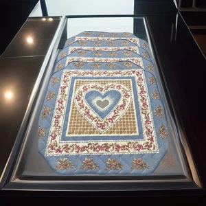 Vtg Town & Country Linen Placemats Set of 4 Blue Floral Quilted Cottagecore Read - Picture 1 of 7