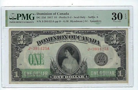 Dominion of Canada 1917 $1 DC-23d PMG Very Fine 30 EPQ Cover