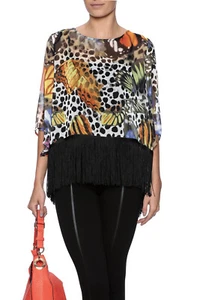 Ark & Co Tiermotiv Schmetterling Top Größe Small transparente Fransen hinten offen Boho neu mit Etikett - Bild 1 von 12
