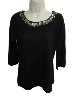 Suéter Elena Solano 100% Cachemira Negro Adornado Cuello Redondo Manga 3/4 M Foto 1 de 3