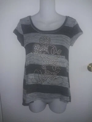 Disney Park Disneyland Women's Blouse Size XS M Gray Poly Striped Silver Stud  — 第 1/4 张图片