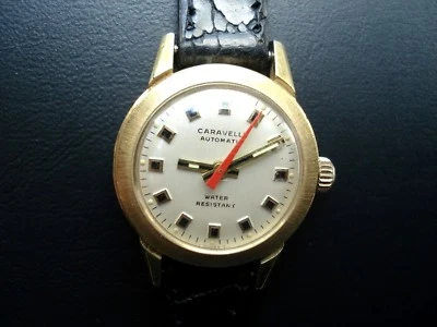 Caravelle Bulova Lady's Automatic Watch 17j Red Second Hand Black Band VGC Runs - Image 1 of 4