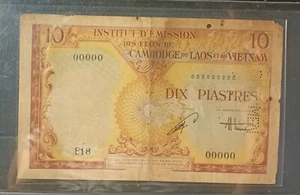 INDO CHINA BANKNOTE SPECIMEN SERIAL NO. E18 00000, 10DONG. - Picture 1 of 2