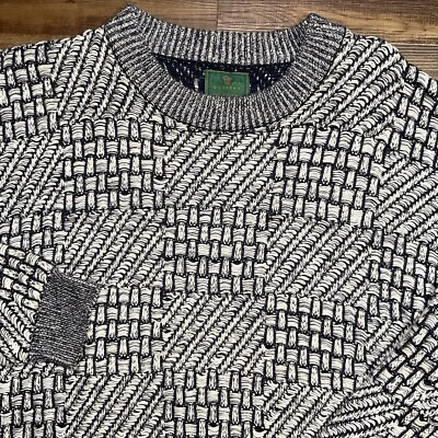 Vtg 90s Generra Sweater Men’s M Black White Ramie Cotton Geometric Print Y2K - Image 1 of 4