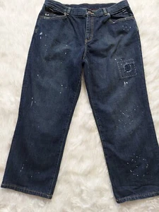 100% Cotton American Living Crop Jeans Sz 14 Wide Leg Paint/Patch 5 Pockets Blue - Picture 1 of 5