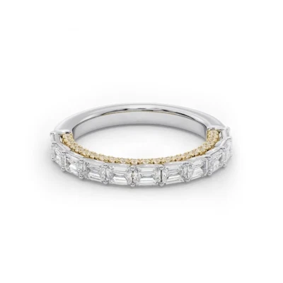 Diamond Eternity Emerald Cut 2.50 Ct Lab Grown 14K Multi Tone Gold Band 2.3 mm - Image 1 of 4