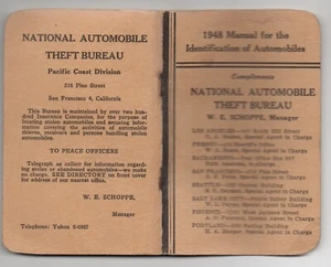 1948 Handbuch National Automobile Theft Bureau ID von Autos mit farbigen Nummernschildern - Bild 1 von 4