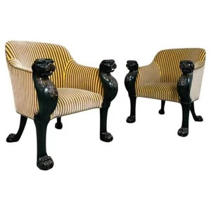 Baker Furniture Stately Homes Collection Egyptian Regency Tub Chairs, Pair - Picture 1 of 10