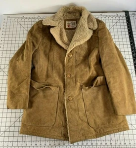 Vintage Suede Leather Sherpa Work Chore Coat Jacket 60s 70s Mod Atomic Hippy 40 - Picture 1 of 10