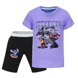 Boys Girls Stitch Cartoon Graphics Printed T-Shirts Set Shirt Tops Tees Outfit - Picture 1 of 22