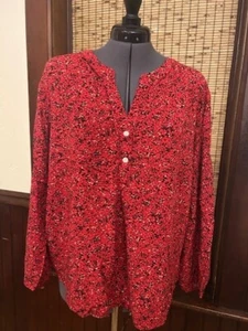 Old Navy Women's Long Sleeve Red/Black Artsy V Neck Top Size XL - Bild 1 von 2