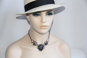 RARE Alexis Bittar Lucite and Lapis Gunmetal Necklace. Gorgeous Abstract Shapes  - Picture 1 of 12