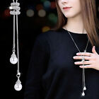 Silver Plated Adjustable Long Sweater Chain Crystal Pearl Necklace For Women