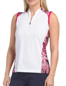 NWT TAIL SUMMER LEAVES White Red Black Sleeveless Mock Golf Shirt S M L XL XXL - Picture 1 of 3