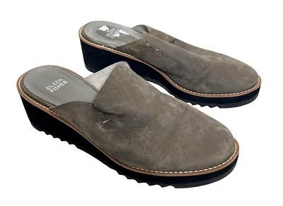 Tamancos femininos Eileen Fisher EUA 9 cinza camurça loti sem lacre feitos pelo homem sapatos mules - Imagem 1 de 4