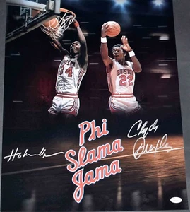 HAKEEM OLAJUWON & CLYDE DREXLER SIGNED HOUSTON COUGARS 16x20 PHOTO JSA - Picture 1 of 1