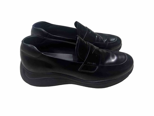 Scarpe mocassino slip on PRADA "Spazzolato Rois" uomo pelle nera penny