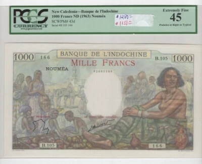 New-Caledonia Note: 1000Frs Year 1963, Ref#43d, Grade PCGS-45..$1975 - Image 1 of 2