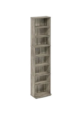 Tall Space Saving Media Shelf Maple 5 Adjustable Shelves CD DVD VHS Books Photos - Image 1 of 4