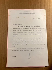 Claude Rains Very Rare Original Letter 1966 Illness Wife's Death Unusual Content - Picture 1 of 8