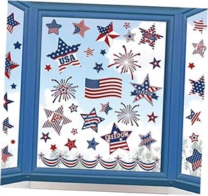 9 Sheets Patriotic Window Clings Stickers Veterans Day Window Retro Style - Picture 1 of 7