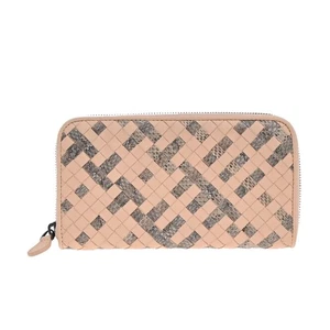 BOTTEGA VENETA Intrecciato Zip Around Long Wallet Embossing Leather Pink 33RF621 - Picture 1 of 15