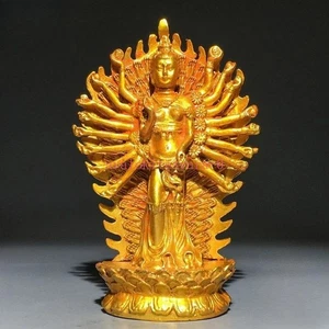 11,8 cm Retro Kupfer vergoldet Tausendhand Guan Yin Buddha Statue Home Ornament  - Bild 1 von 6