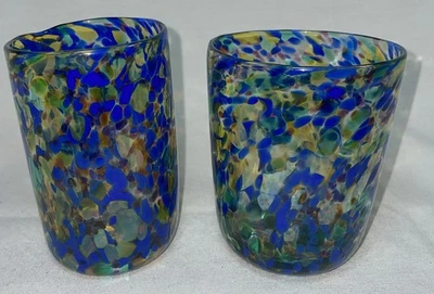 Выдувные вручную мексиканские стаканы конфетти стаканы синий зеленый фиолетовый желтый винтажный-2 - Изображение 1 из 4