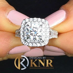 GIA Certified Natural Cushon Cut Diamond Engagement Ring 14k White Gold 2.70ctw - Picture 1 of 10