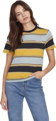 VOLCOM WOMENS Chromatic Crew Short Sleeve Striped Boy Tee XS 0 2 Cool Blue $35 - Image 1 of 4