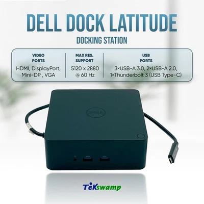 Estação de acoplamento Dell USB-C Dual 4K Thunderbolt para notebook Latitude 7490 7520 9410 - Imagem 1 de 4