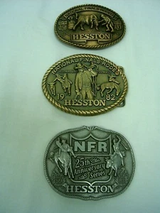 (3) HESSTON NATIONAL FINALS RODEO 1981 - 1983 BELT BUCKLE COLLECTION  - Picture 1 of 7