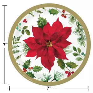 Colorful, Gold Rimmed Posh Red Poinsettia 7" Holiday Paper Plates - 24 Count - Picture 1 of 2