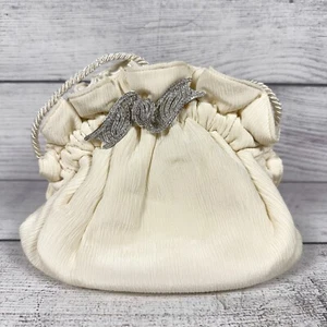 Letty Paulette Purse Clutch Cream & Satin Crystal Brooch Shoulder Evening Bag - Picture 1 of 17