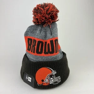 NWT Cleveland Browns Beanie Hat Adult Orange Gray Winter Pom New Era NFL Chase - Picture 1 of 11